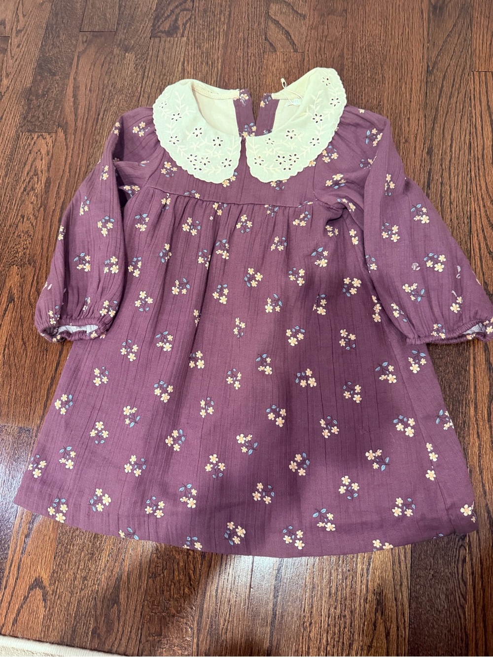 Zara Girls' Purple Floral Eyelet Collar Dress - Kids Shirts & Tops